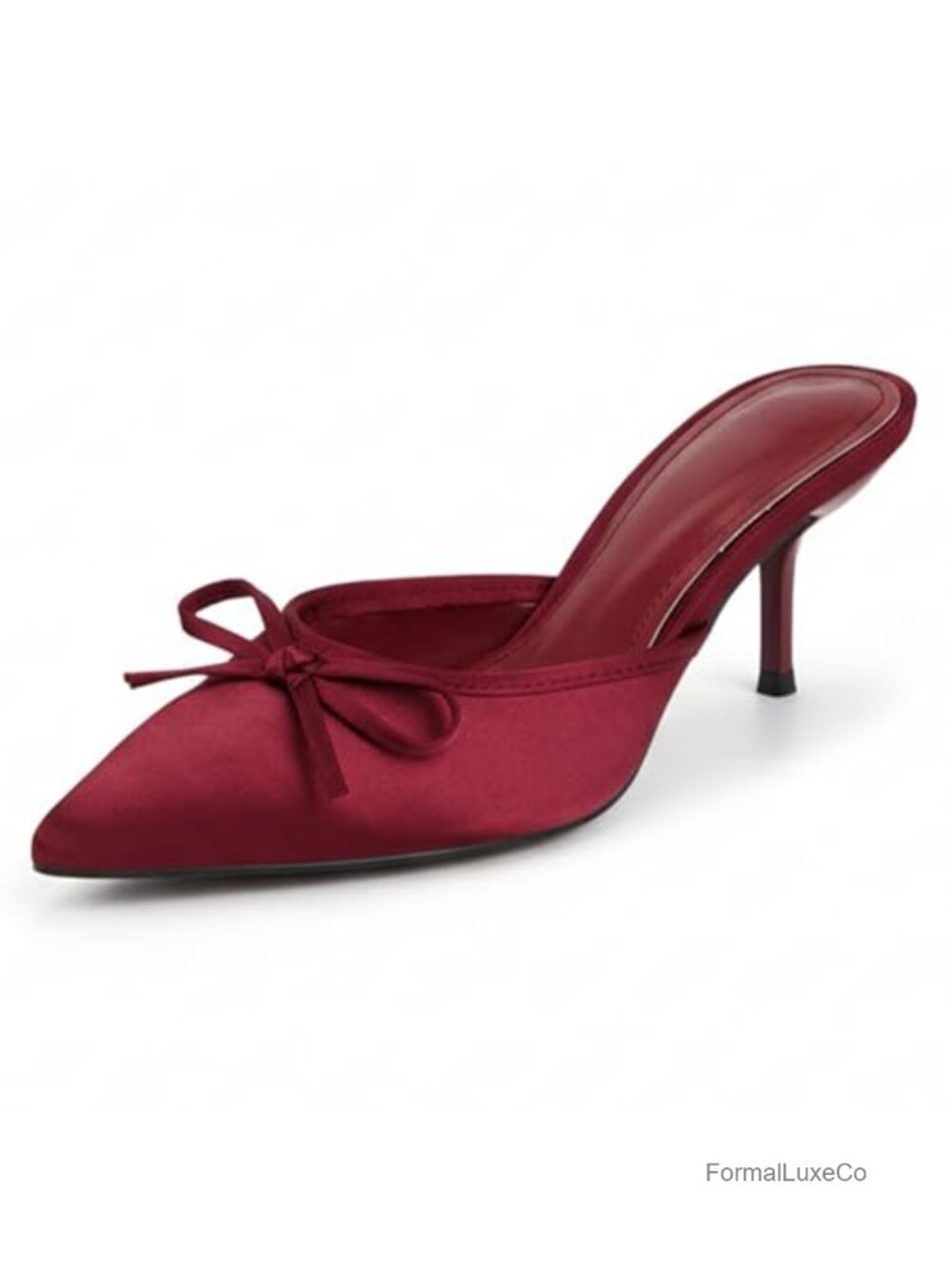 Satin Bow Pointed Toe Stiletto Kitten Heel Mules Slingback Pumps